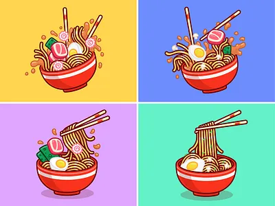 Ramen Noodle Collection🍜🍤🍥 bowl branding chopstick cooking cute doodle egg flat flying food food icon illustration japan japanese food logo meal meat noodle ramen restaurant
