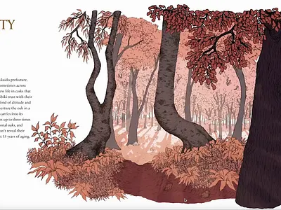 Henrike Lendowski for Hibiki Whisky animation conceptual illustration editorial illustration henrike lendowski hibiki illustration illustrationart illustrationartist illustrationzone illustrator ink and watercolor japan nature oak tree trees whisky