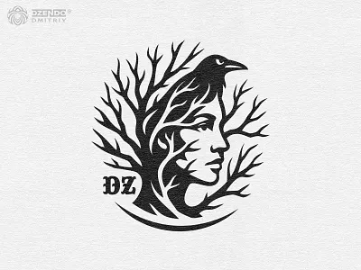 Sylvan ShadeKeeper logo branding crow and tree design elegant branding female face branches forest guardian emblem girl and nature logo logo mystical branding natural branding nature fusion logo raven and woman symbol raven head silhouette tree branches portrait tree spirit logo woman tree logo woodland spirit mark