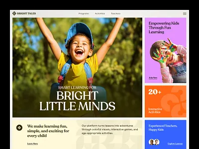 Bright Tales - Kids education website children course design digital education education education website educational platform header hero section kids learning platform minimal online school study ui website website design