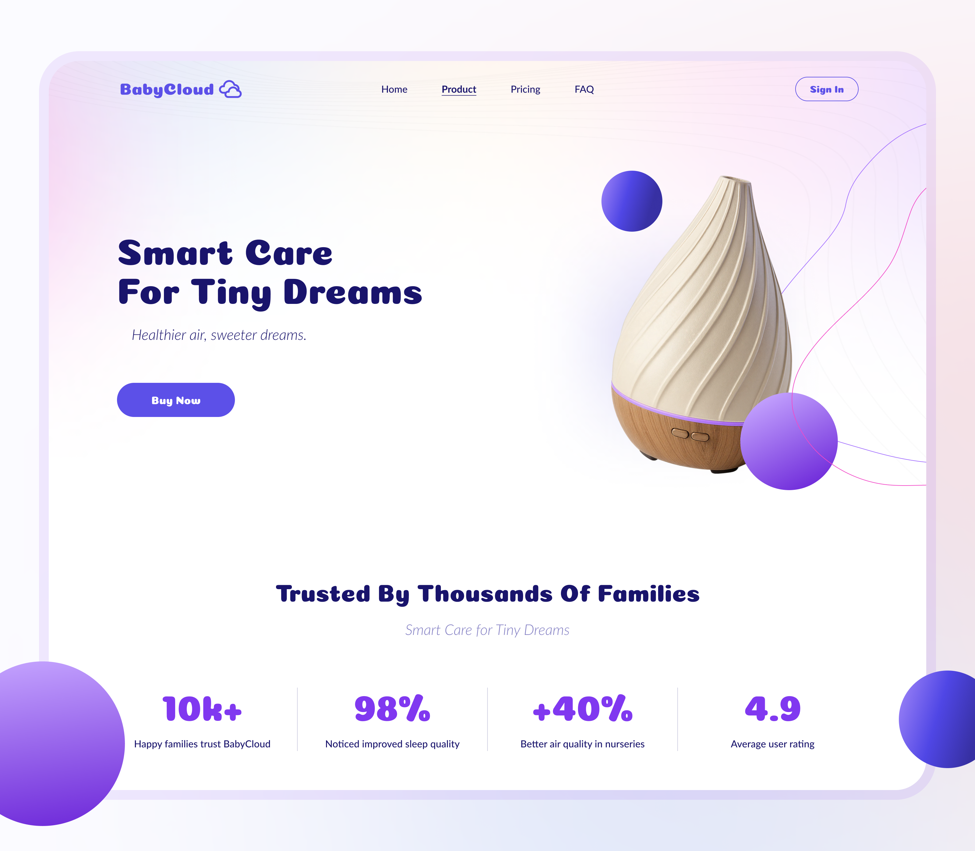 BabyCloud - Product page, website baby baby tech babycare clean air drumncode ecommerce illustration responsive tech web design web development