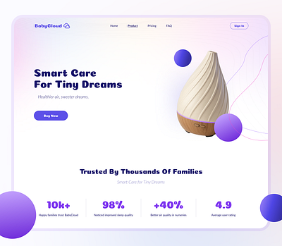 BabyCloud - Product page, website baby baby tech babycare clean air drumncode ecommerce illustration responsive tech web design web development