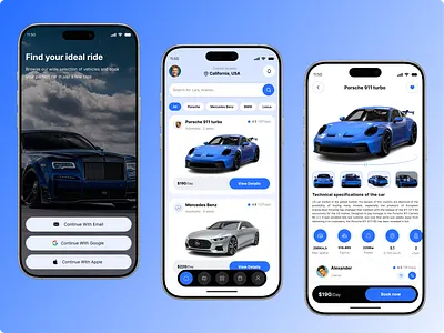 Car Rental Mobile App - UI/UX Design app booking booking app cars design luxury luxury app minimalist mobile mobile app mobile app design rent rental rental car service sport car transport ui ux vehicle