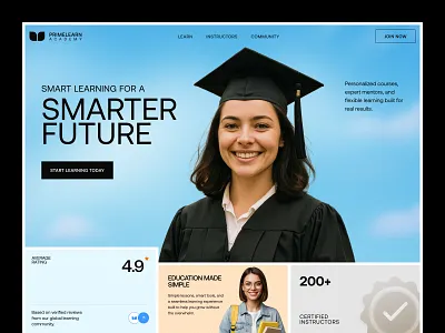 PrimeLearn Academy | Education Website UI Design academic courses digital education e learning education education website educational website header headerdesign hero section learning learning website seative study study website top design agency tutoring ui ui ux website design