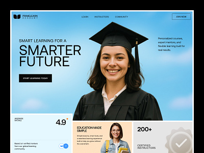 PrimeLearn Academy | Education Website UI Design academic courses digital education e learning education education website educational website header headerdesign hero section learning learning website seative study study website top design agency tutoring ui ui ux website design
