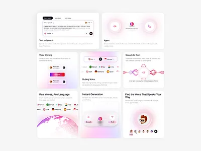 AI Voice Card - Bento Grid Design ai voice ai website bento bento grid card inspiration clean design futuristic design generate ai generate voice icon illustration landing tech voice tech website ui uidesign ux