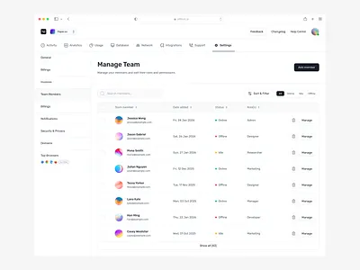 Manage Team Members app design application design company page list manage team member list table team design ui uidesign user list website app