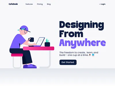 CafeDesk Illustration 2d branding flat design hero illustration illustrations landing page vector