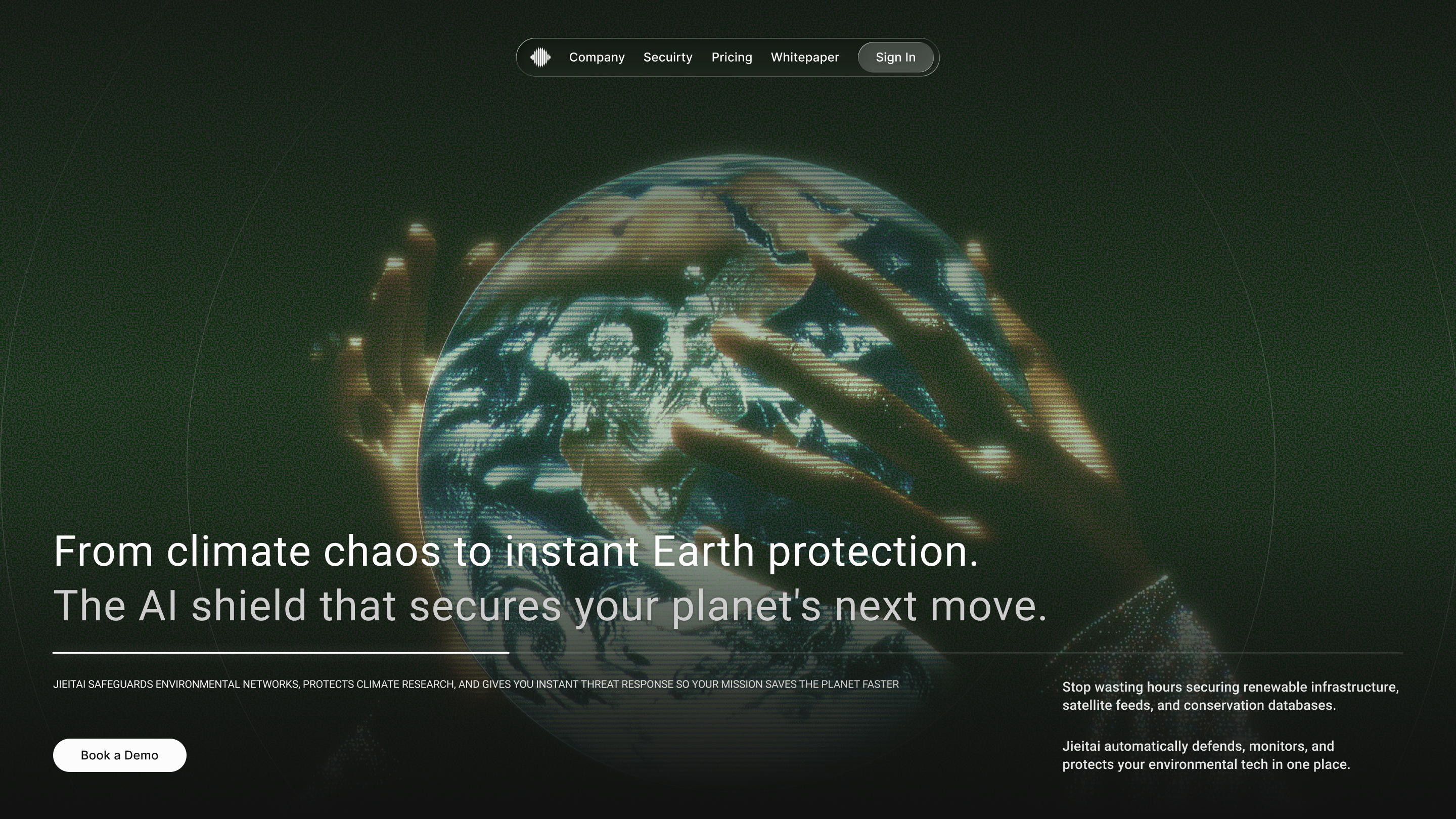 Hero section for Secuirty AI Startup