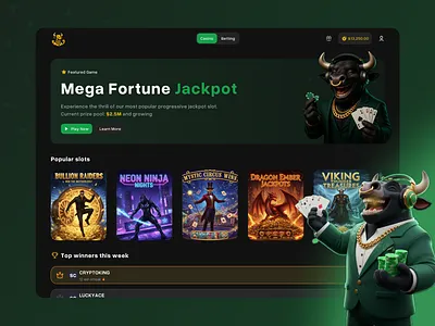 Mega Fortune Casino Dashboard Concept betting casino casino dashboard dark theme dashboard finance game design gaming igaming illustration online casino product design slots ui ui design ux ux design web app