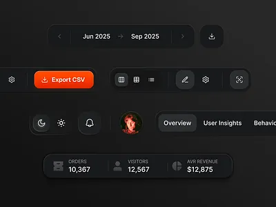 Clean UI Controls black clean dark mode interface minimal modern orange poduct ui kit