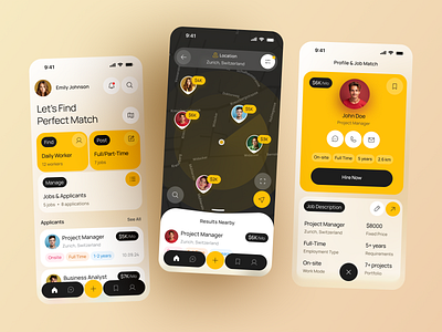 Job Finder App – Smart Hiring & Matching Platform UI app design app ui figma design freelance platform hiring platform hr tech job app mobile app mobile app design modern app product design recruitment app startup design ui design ui ux user interface user profile