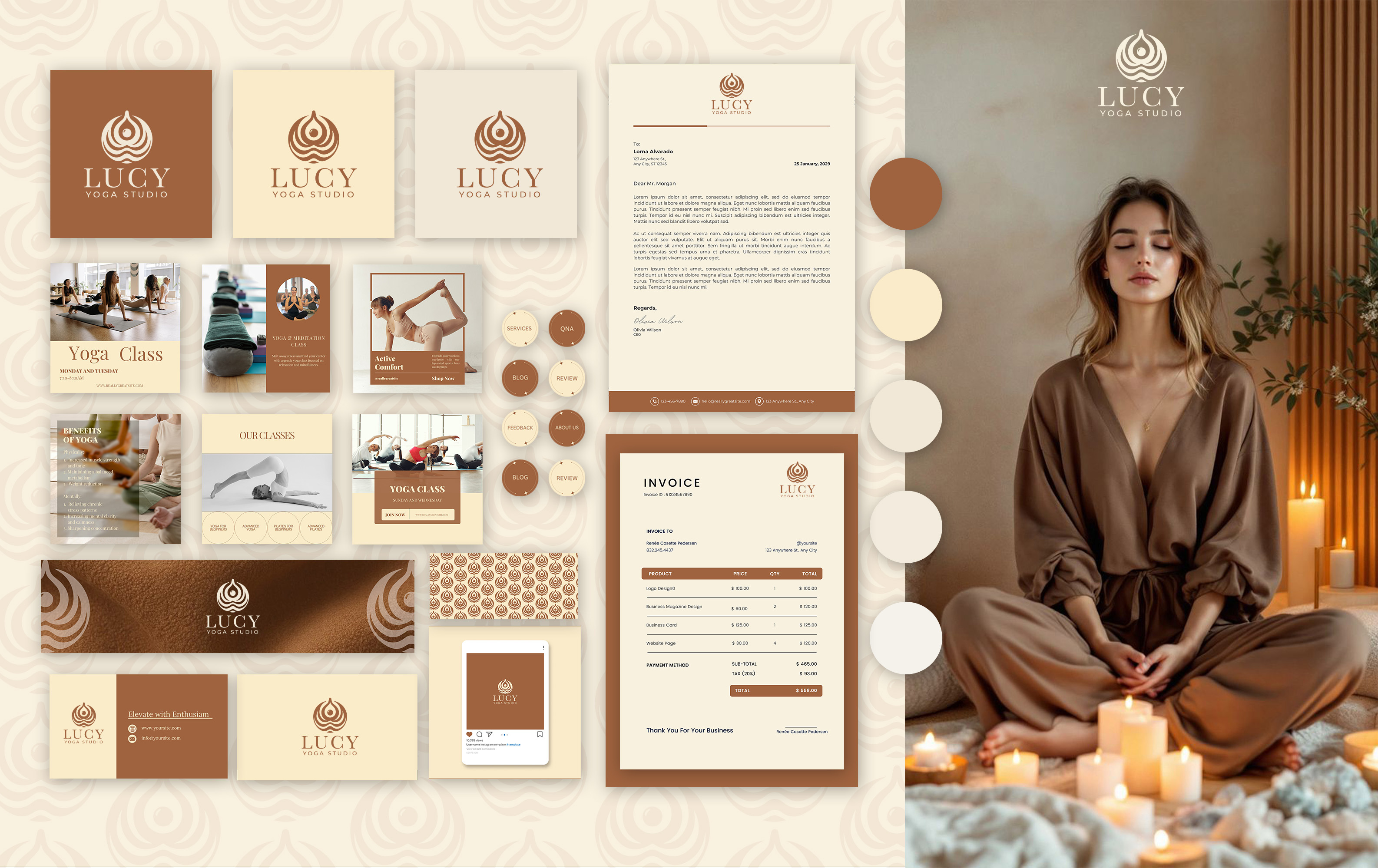 Example of Lucy Yoga Studio Complete Branding Kit