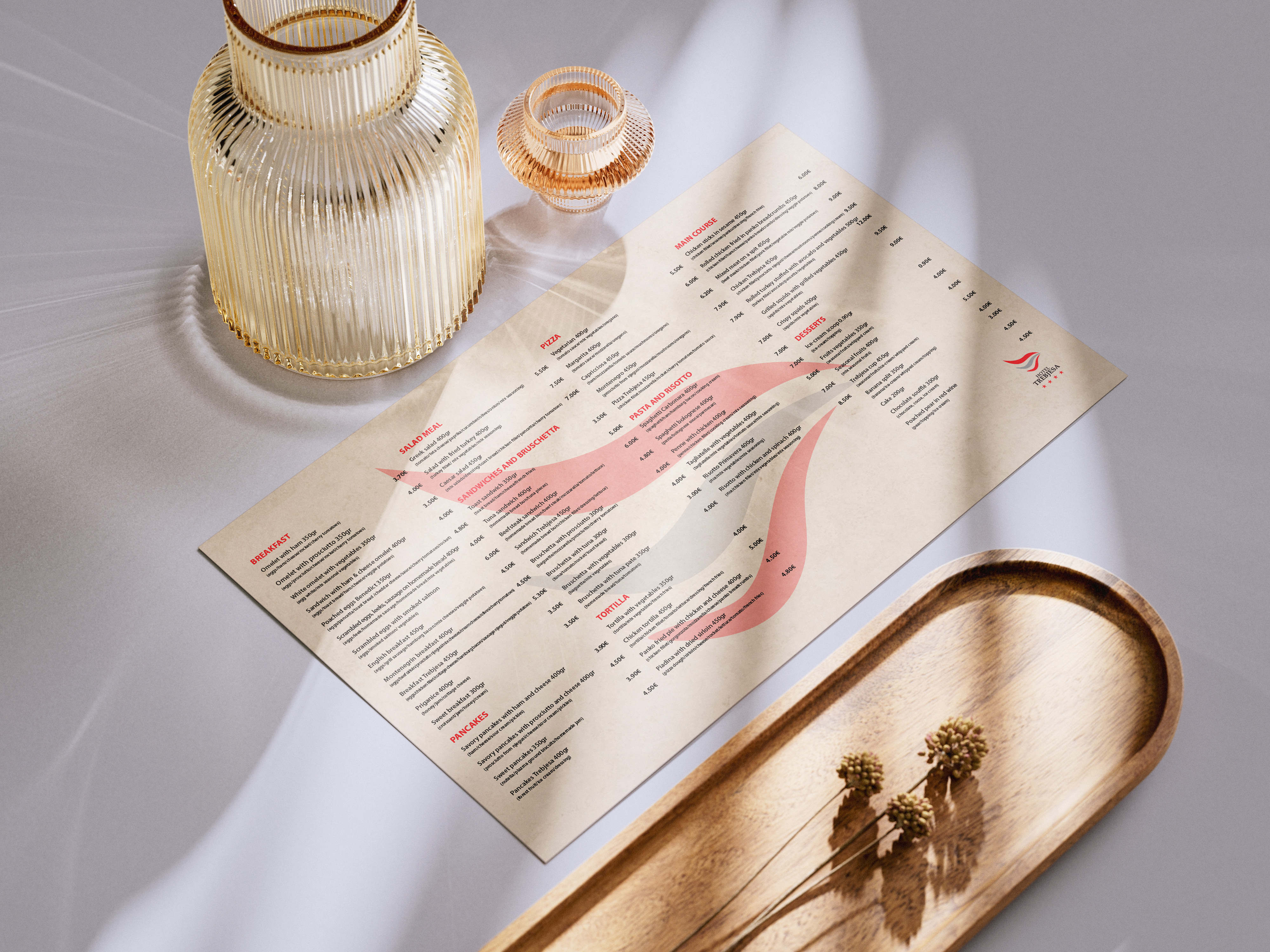 One Page Menu - Hotel Trebjesa branding clean creative design designinspiration dribbble foodmenu graphic design layoutdesign logo meni menu menudesign mockup mockups modern printdesign restaurantmenu simple typography