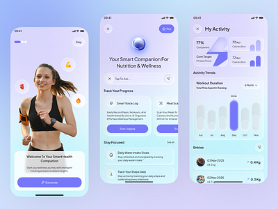 AI-Powered Health & Nutrition Tracker Mobile App ai app ai chat app app design calorie tracker daily tracker fitness app fitness tracker glassmorphism health health app mobile mobile app nutrition app ui design wellness app workout app