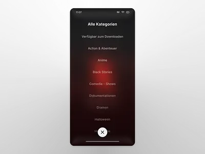 Category Selection UI – Dark Mode categoryscreen cinematic darkmode mobileui modernappdesign moderndesign moderninterface portfolioshowcase streamingapp uiuxdesign