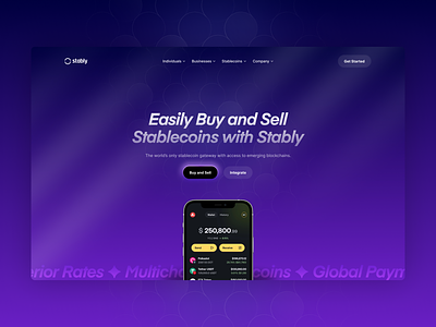 Stably Hero — Crypto Landing Page v1 buy coin crypto cryptocurrency dark landing page dark mode header concept interaction landing page motion payment landing page saas sell coin web design web3