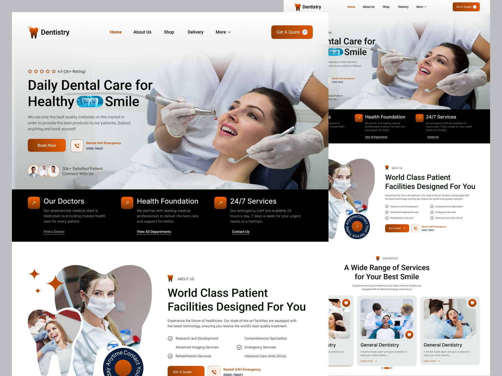 Landing Page dental care landing page dental landing page doctor doctor landing page landing landing page medical landing page modern modern landing page page design platform smile tooth care ui uiux design web web design web site design