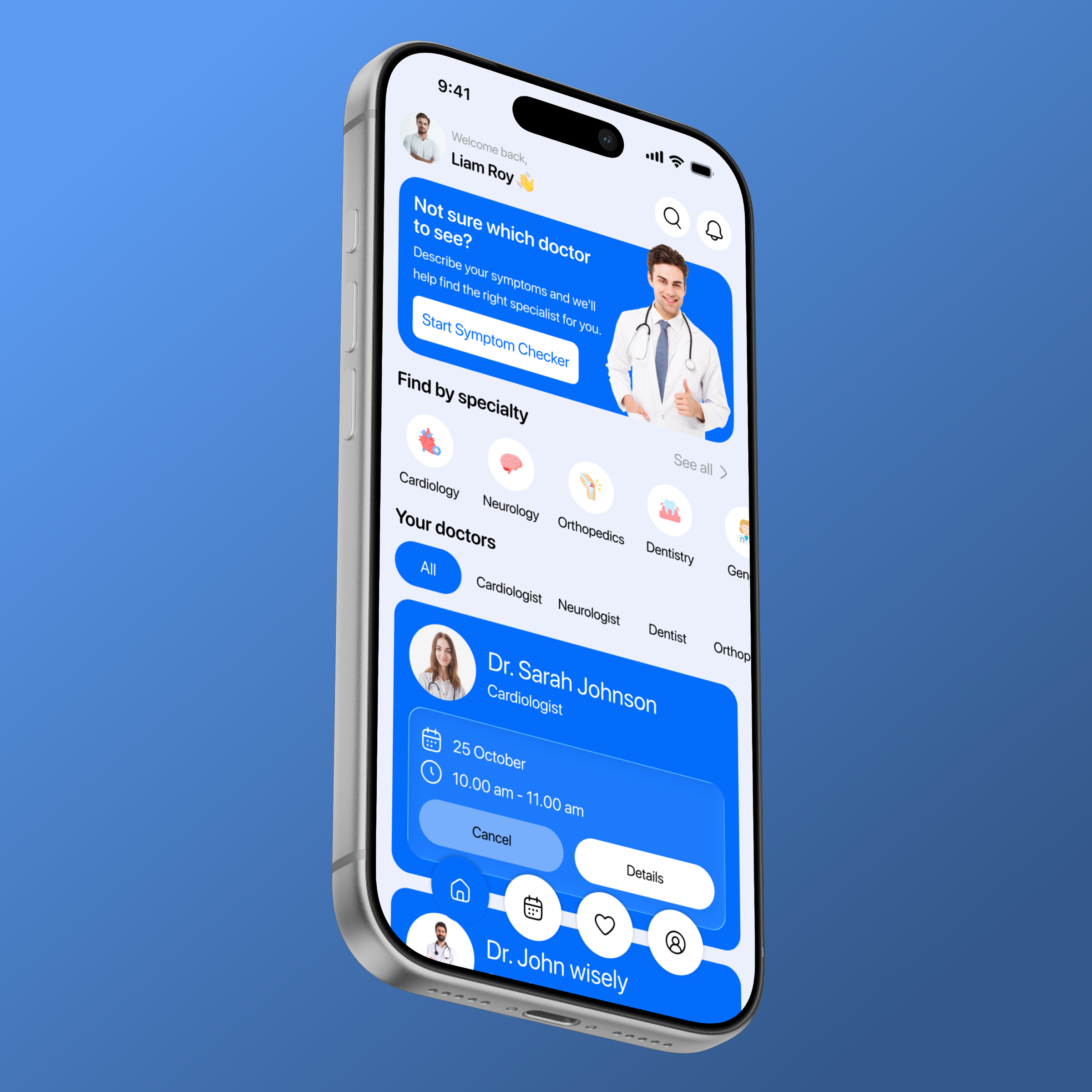 Medicare doctor appointment app UI