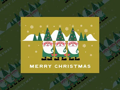 Three Gnomes card design christmas christmas card design design gnomes graphic design holiday illustration mid century mid century illustration typography vector