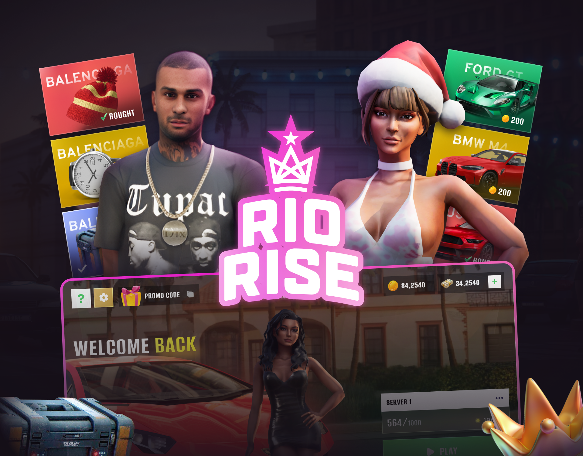 RioRise - GTA 5 Online (Launcher) case casino design gambling game gta 5 gta online juicyart launcher logo riorise rp server uiux