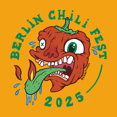 Berlin Chili Fest 2025 benwithpen berlin bold illustration chili chili illustration event merch festival food illustration graphic art gruesome hand drawn hot hot sauce low brow merch merchandise procreate spicy spicy sauce t shirt design