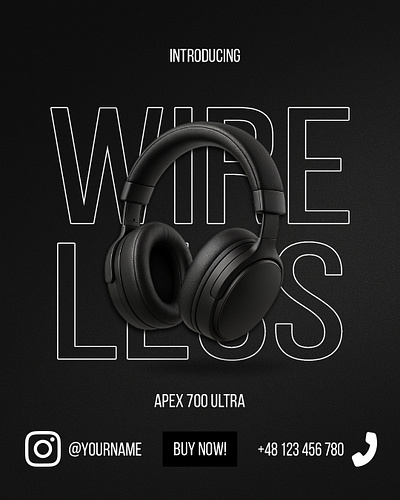 Wireless Headphones — Dark Modern Social Media Post Design advisual audio audio branding audio design branding design graphic design instagram post marketing social media social media post social media promotion tech post technology brand promotion