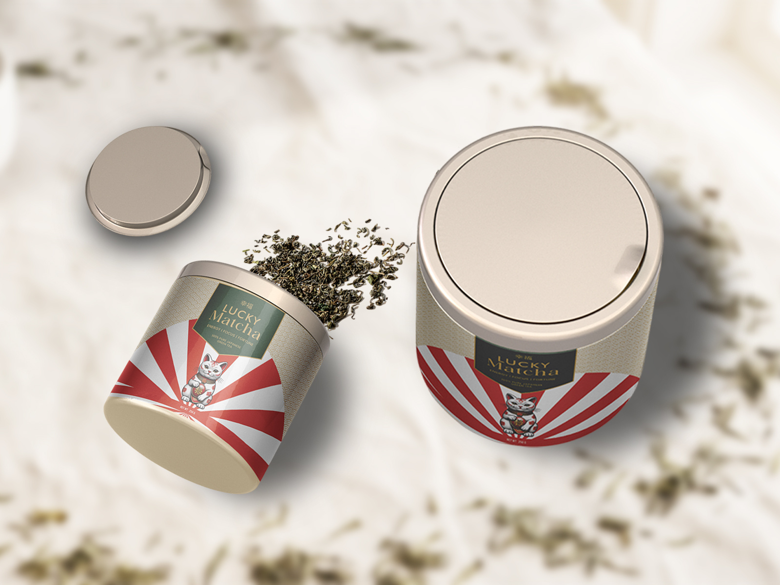 Lucky Matcha – Premium Matcha Can Packaging​​​​​​​ beverages can can design japanese drinks lucky matcha packaging tea box tea can tea packaging
