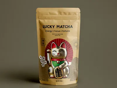 Lucky Matcha – Premium Matcha Pouch Packaging​​​​​​​ box design box packaging design label design luxky matcha matcha packaging design pouch design premium premium matcha standup pouch