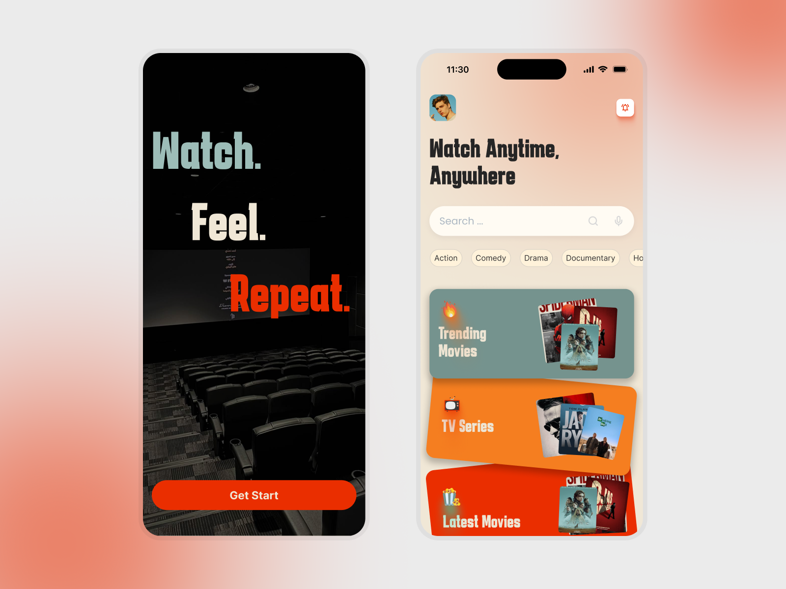 Movie Streaming App app design colorful figma minimal moder ui portfolio ui uiux