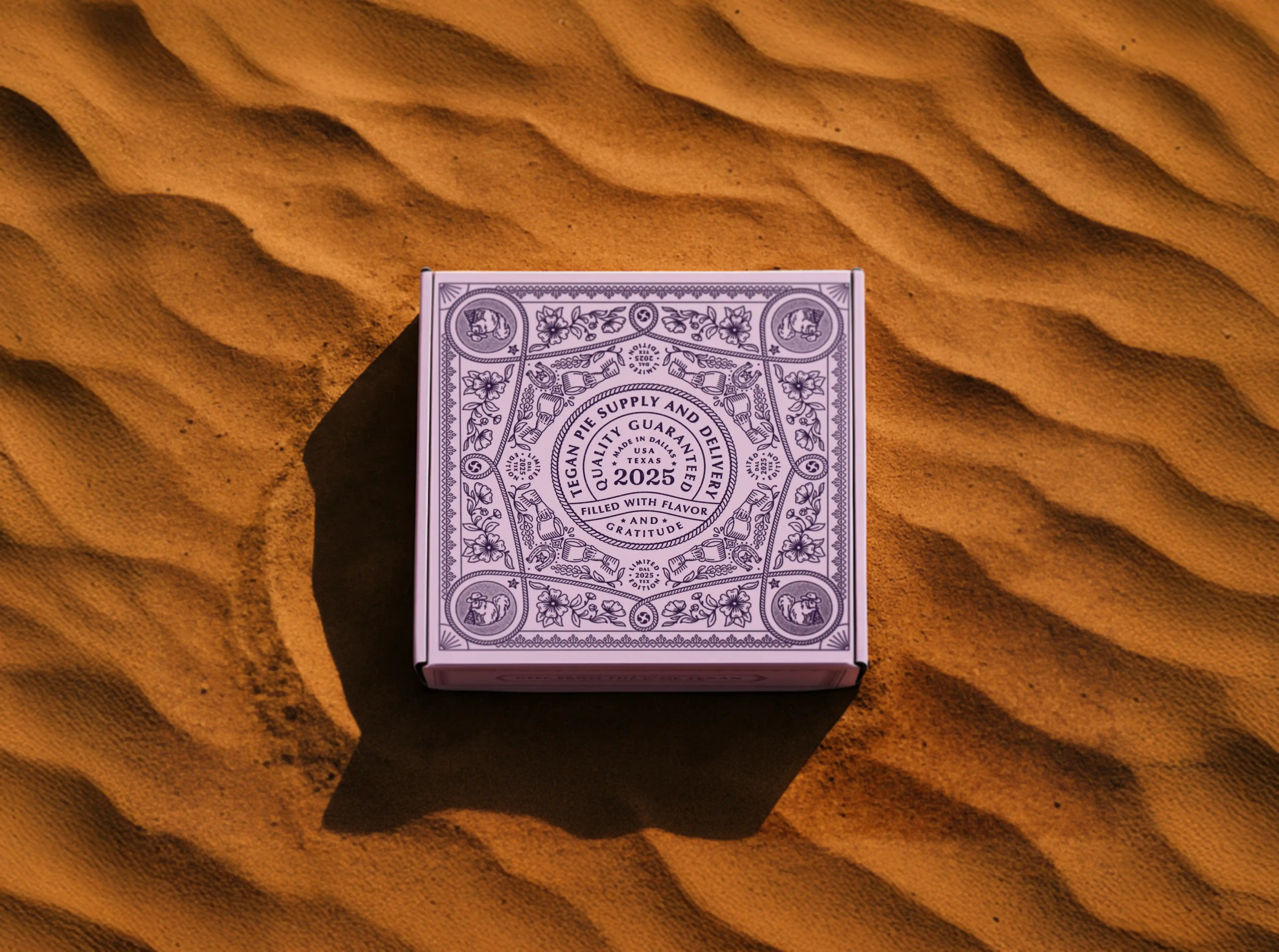 Tegan Year in Review Pie Box Design agency box branding dallas graphic design holiday illustration pie western