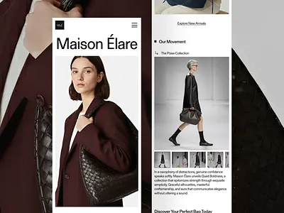 Maison Élare — Editorial Luxury Bag Ecommerce brutalist design ecommerce editorial exclusive fashion interaction luxury minimal mobile modernist product responsive typography ui web website