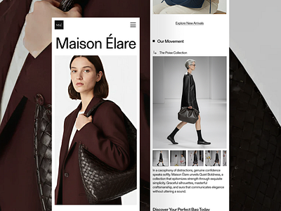 Maison Élare — Editorial Luxury Bag Ecommerce brutalist design ecommerce editorial exclusive fashion interaction luxury minimal mobile modernist product responsive typography ui web website