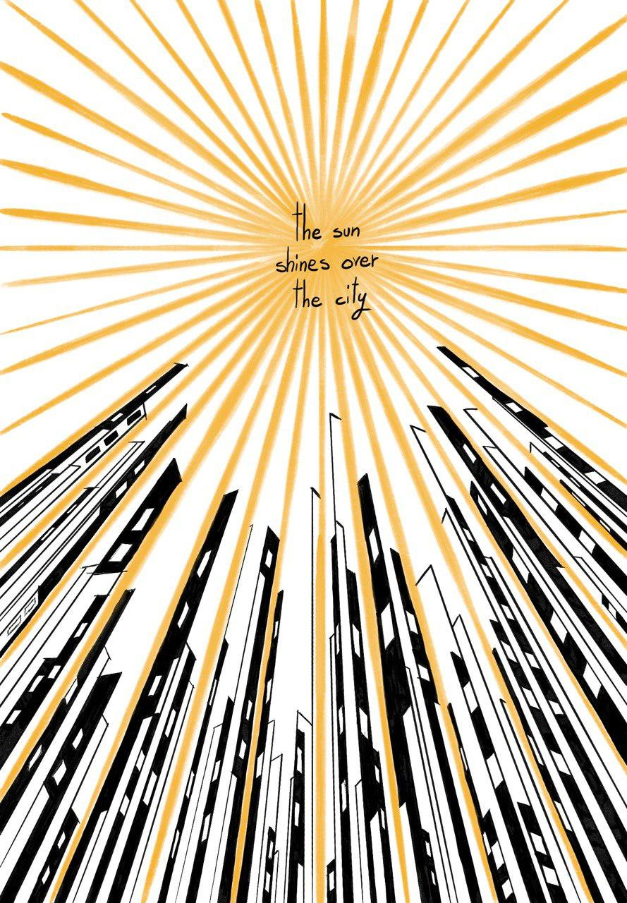 The sun shines over the city illustration