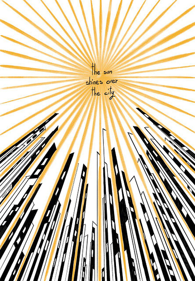 The sun shines over the city illustration