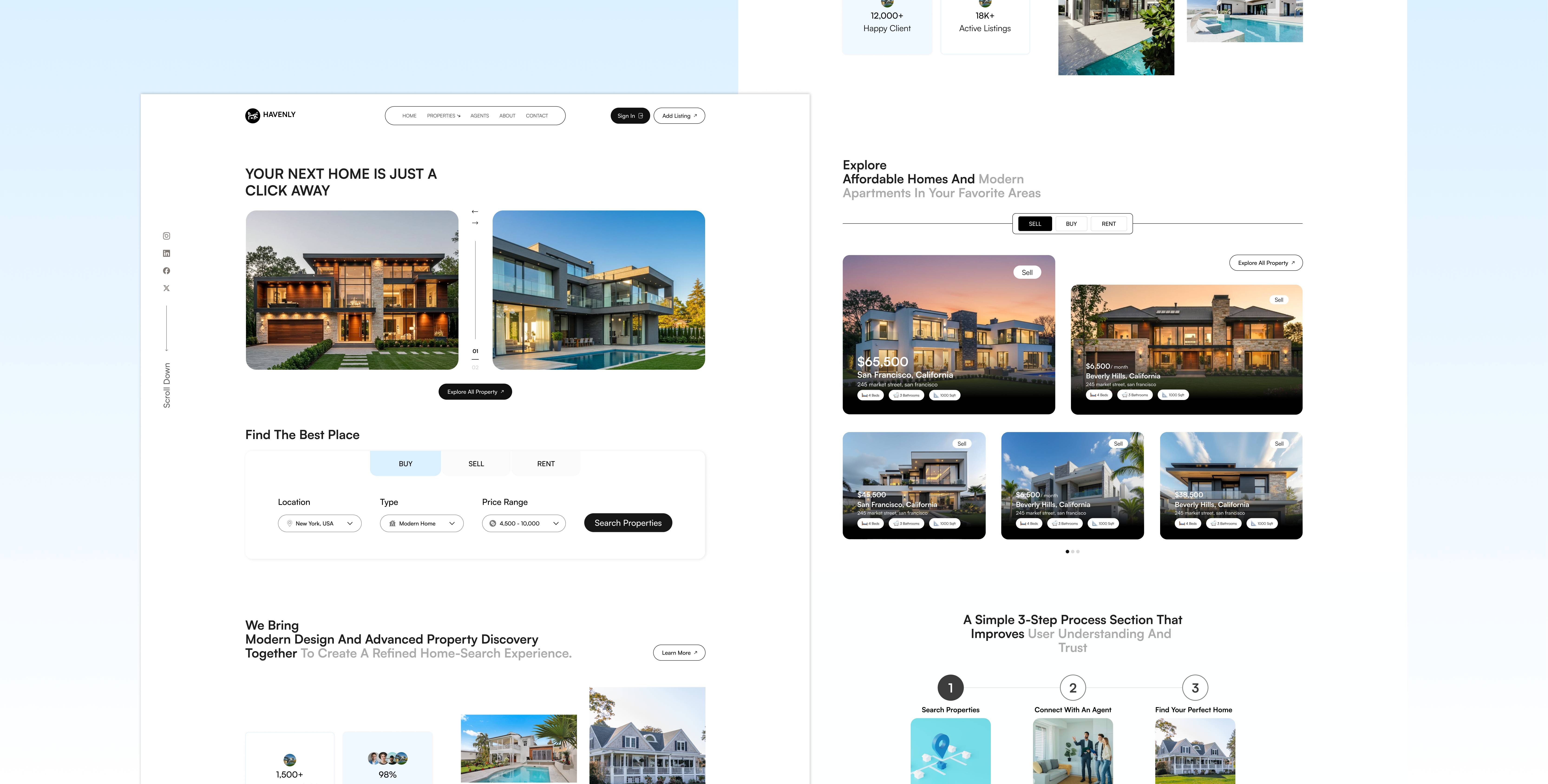 Modern Real Estate Landing Page branding clean landing page corporate page design home page landing page modern ui real estate ui ui design user interface user journey ux ux design uxui web design website