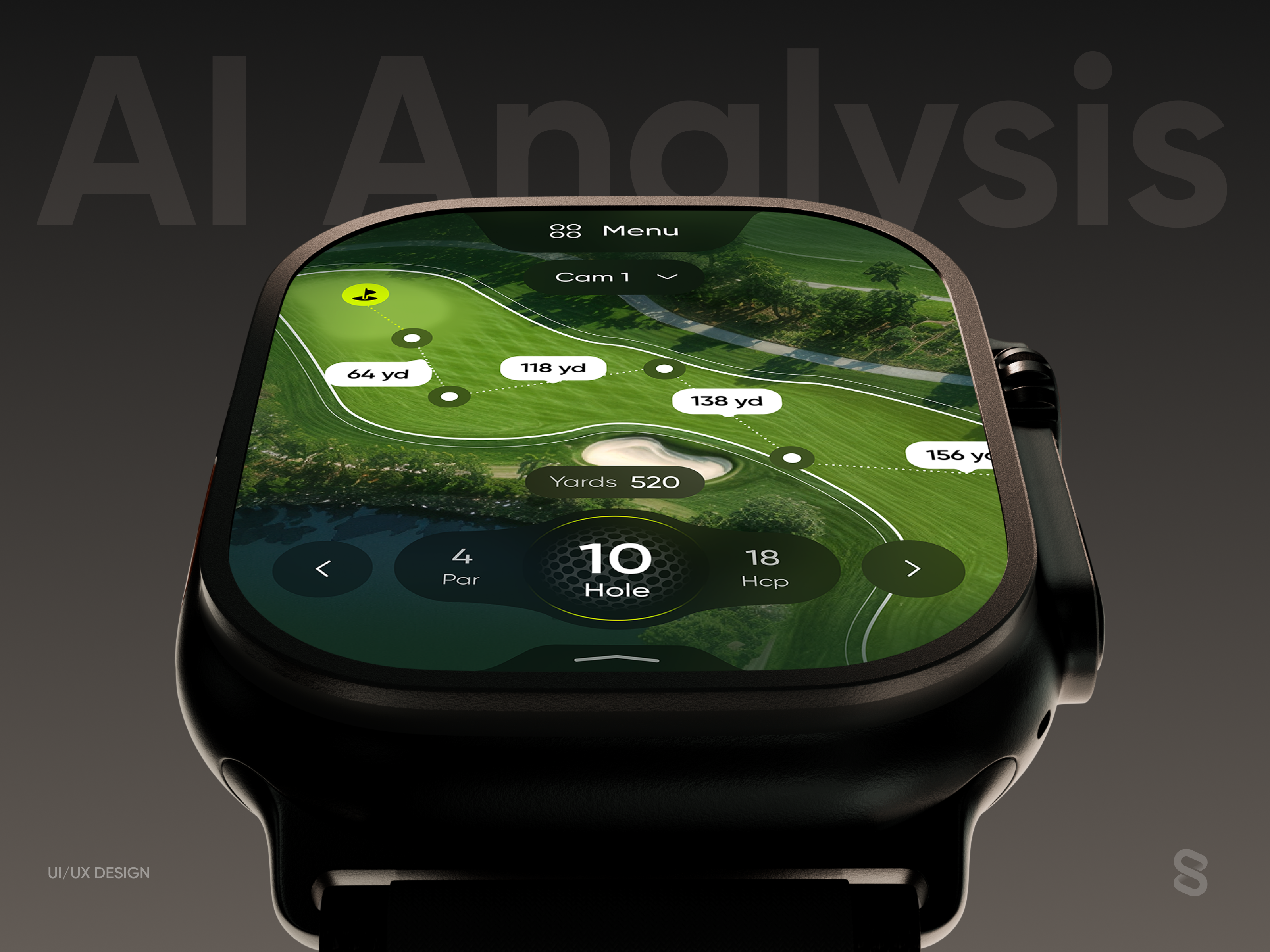 GolfX Dashboard — Golf Course Analysis for Apple Watch ai apple watch design artificial intelligence data visualization design concept golf golf app golfsystem inspiration micro interaction minimalism product design sportstech technology ui design uiux ux design watch ui