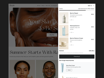 Minimal Cart UX for Faster Checkout beautybrand branding cart cartdesign cartui checkout ecommerce minimaldesign onlinestore productdesign productpage shopdesign skin skincareui typography ui uicomponents ux web design website