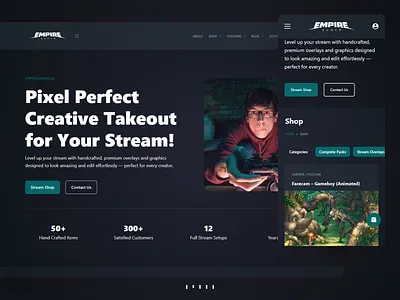 Empire Games - Redesign custom stream design gaming hobby development online shop store streaming website redesign