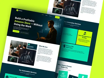 Amazon Automation Agency – Landing Page Design agency website amazon automation branding design business website clean design conversion focused dark theme dashboard ui ecommerce fba service hero section landing page minimal layout modern ui professional ui responsive design service landing page ui design ux design web design