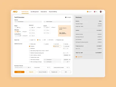 ASTAG – Tariff Calculator astag enterprise ggstudio logistics pricing calculator product design tariff calculator transport ui ux