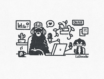 BearPod bear cavapoo coffee cute dog doodle grizzly laptop pod podcast puppy skull