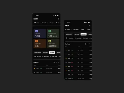 EXLM fintech responive dashboard app crypto crypto app crypto dashboard cryptocurrency dashboard design fintech fintech app ios market feed markets mobile p2p responsive dashboard trading trading platform ui ux wallet