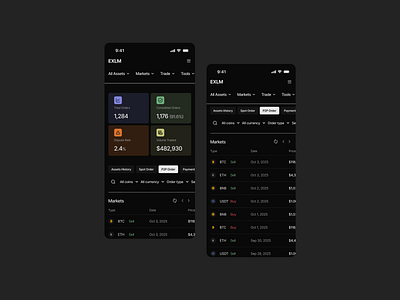 EXLM fintech responive dashboard app crypto crypto app crypto dashboard cryptocurrency dashboard design fintech fintech app ios market feed markets mobile p2p responsive dashboard trading trading platform ui ux wallet