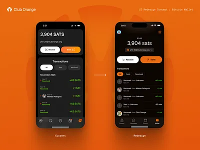 Club Orange Bitcoin Wallet app design bitcoin btc clean crypto finance fintech geist ios list money orange pill qr streamline ui uiux ux wallet