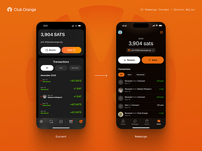 Club Orange Bitcoin Wallet app design bitcoin btc clean crypto finance fintech geist ios list money orange pill qr streamline ui uiux ux wallet