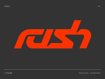 Rush Wordmark bespoke branding custom fashion italic ligature logo passion race racing rush shadow speed street streetwear typography urban wear wordmark