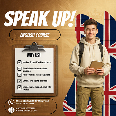 Speak Up! – Modern English Course Promo Design advisual branding course promo design e learning banner english course graphic design instagram post learning platform marketing promotional layout social media social media design social media post social media promotion tutor branding