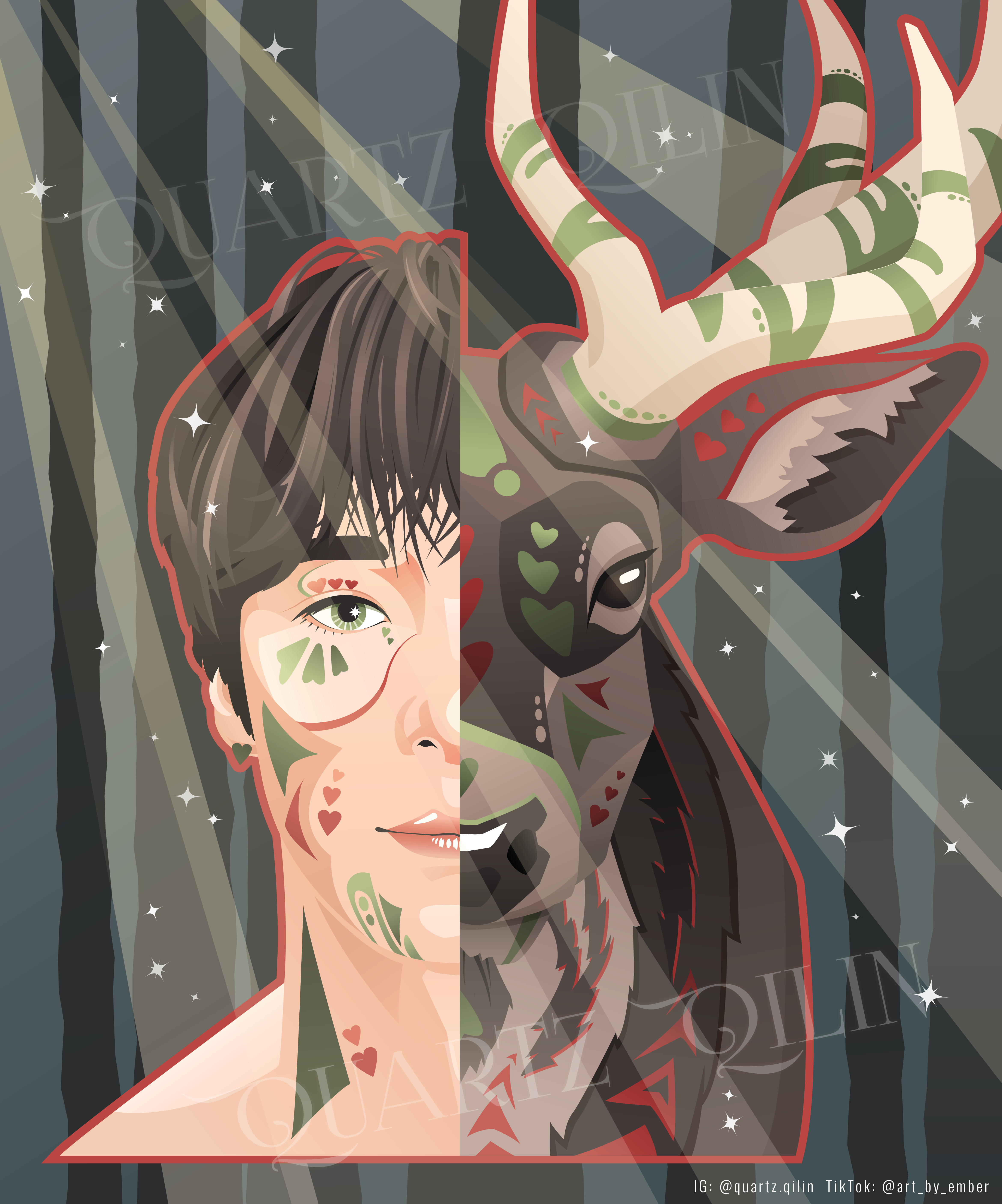ATEEZ Yunho + Elk Digital Illustration adobe animal ateez color palette deer design drawing elk graphic design illustration illustrator line art painting photoshop vector yunho
