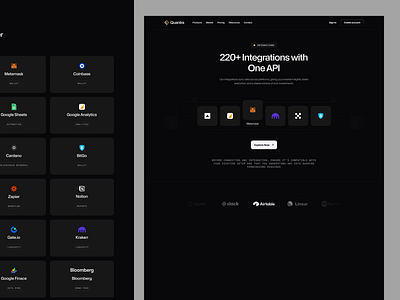 Quatra - Integration Page animation clean design finance financial financial design financial website fintech fintech design fintechdesignapp minimalist modern motion graphics ui uidesign uiux ux uxdesign web design website